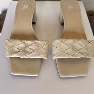 Vince Camuto Woven Braided Mule Heels Cream Nude Size 10